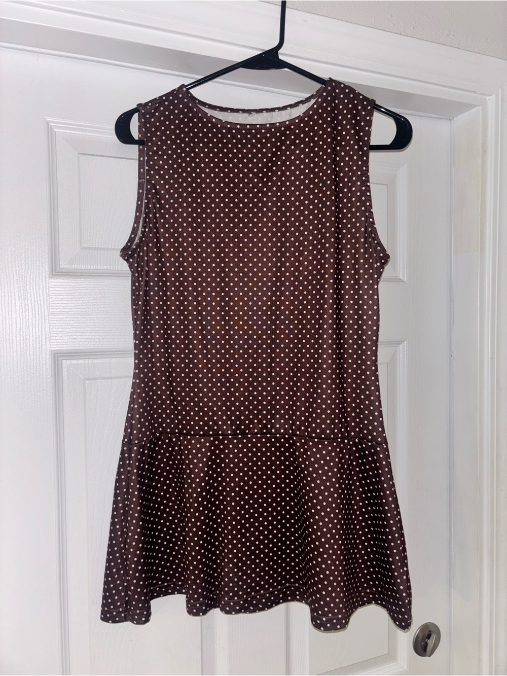 Women's Brown Polka Dot Sleeveless Drop-Waist Dress